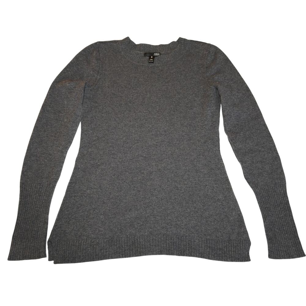 Aqua Cashmere Gray Crewneck Sweater Size S Quiet Soft Luxury Minimalist Classic